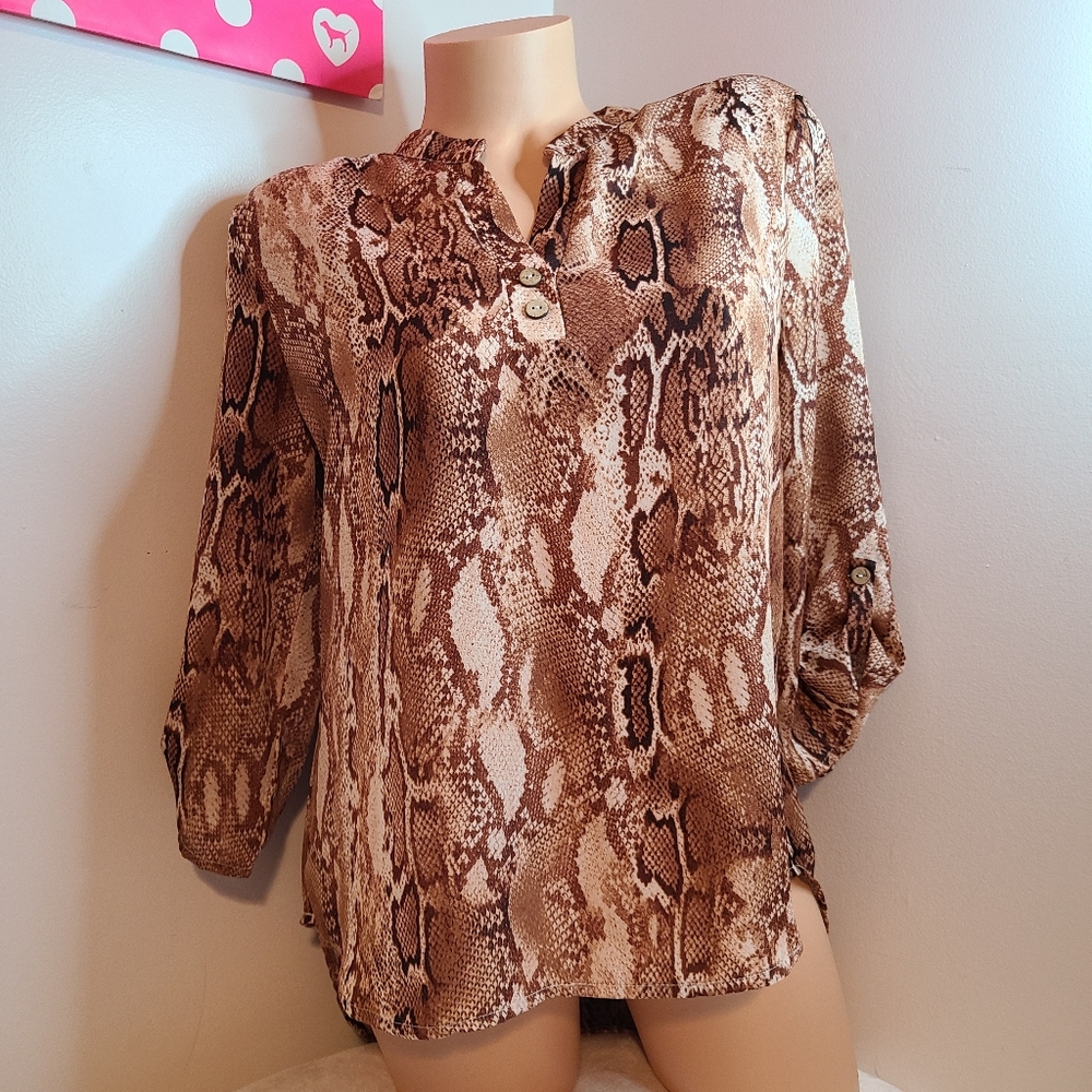 Cure. Brown Snake Print Women's Top Size M